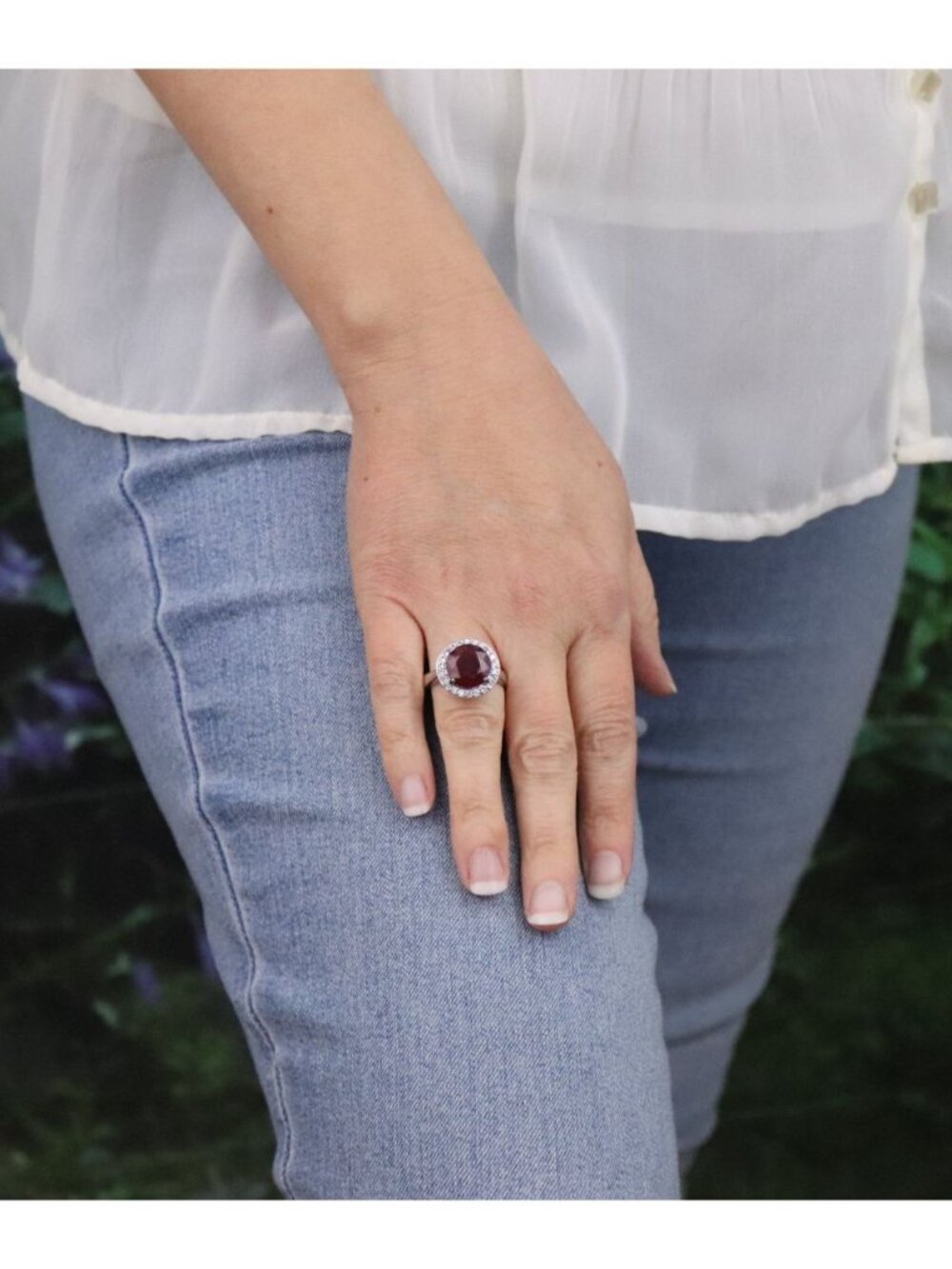 Sterling Silver Niassa Ruby and White Zircon Halo Ring Size 9 - Picture 3 of 7